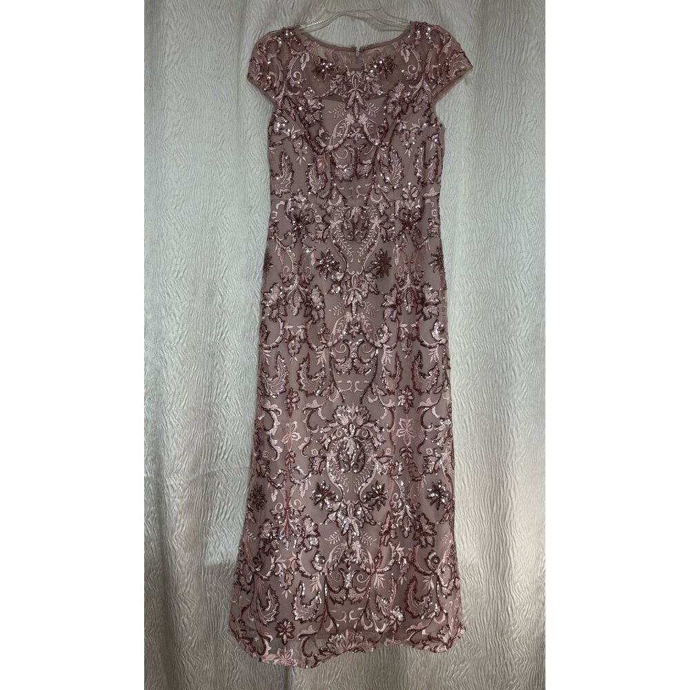 Alex Evenings Size 4 Petite Sequined Embroidered Mauve Maxi Dress Cap Sleeves - Picture 3 of 12